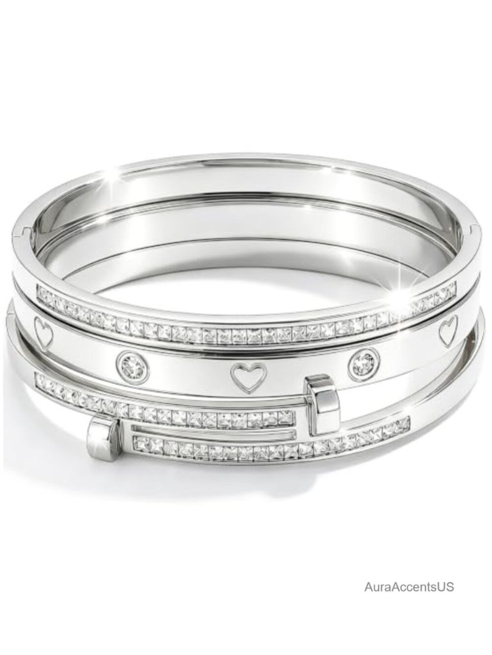 Stackable Bangle Bracelets for Women, Stainless Steel Friendship Bracelet Set,